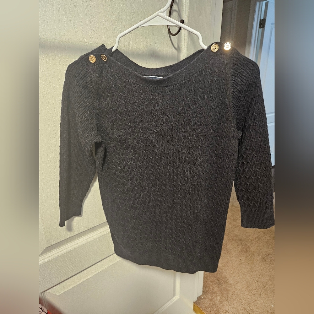 Karen Scott Black Textured Sweater with Gold Button Details